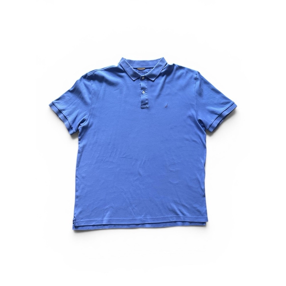 Nautica Short Sleeve Solid Cotton Polo Shirt Blue XXL Preppy